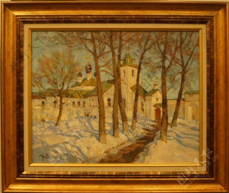 冬日午后的城堡油画图片