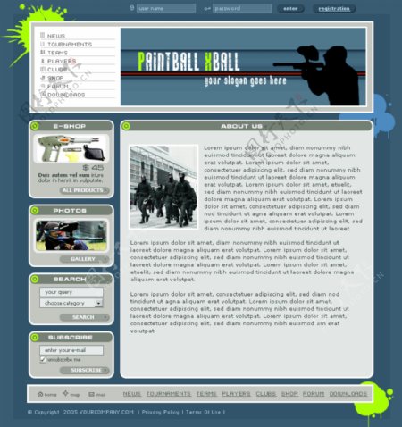 射击运动游戏PSD网页模板