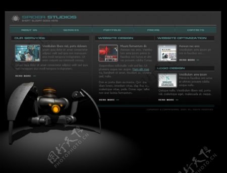 光滑的黑3的网页模板PSD