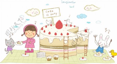 与动物分享蛋糕的女孩