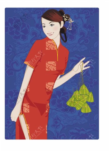 4款中国古典旗袍美女矢量素材