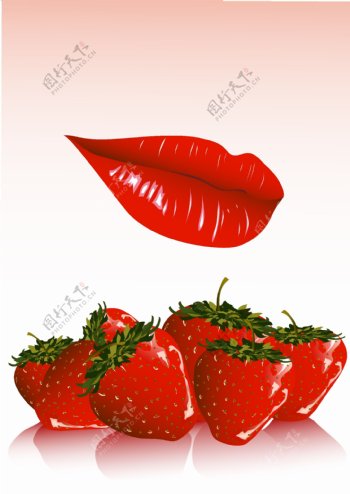 鲜红的嘴唇和草莓矢量素材
