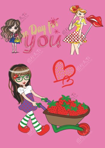 卡通草莓女孩图片
