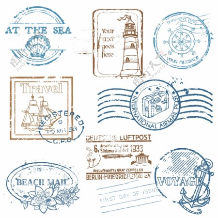 航海类邮戳印章矢量素材