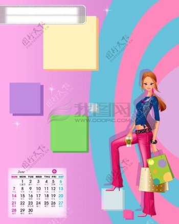 2009年日历模板2009年台历psd模板激情飞扬时尚女孩全套共13张含封面