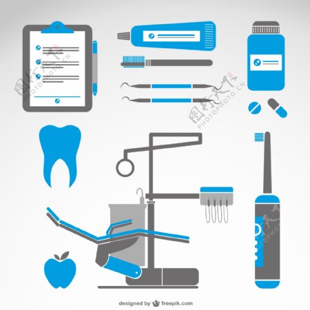 牙科治疗工具矢量素材