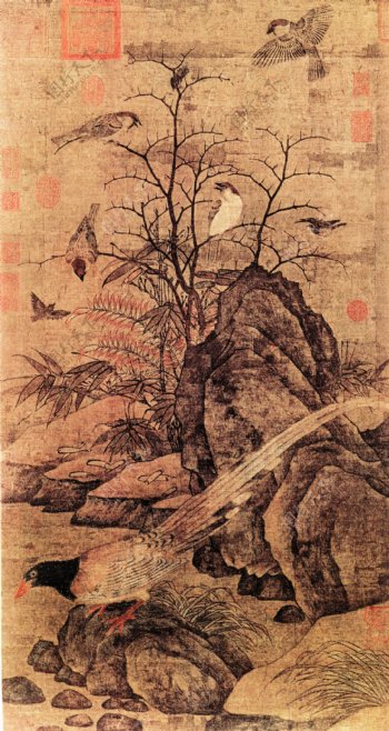 中国花鸟画名家黄居宋书画真迹山鹧棘雀图