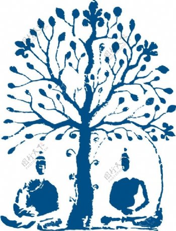 印花矢量图色彩青色民族树免费素材