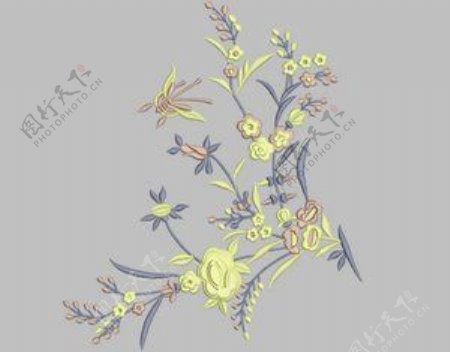 绣花植物花卉色彩黄色灰色免费素材