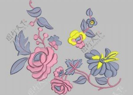 绣花植物花卉色彩灰色紫色免费素材