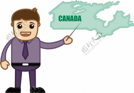 显示加拿大地图商务办公的卡通人物
