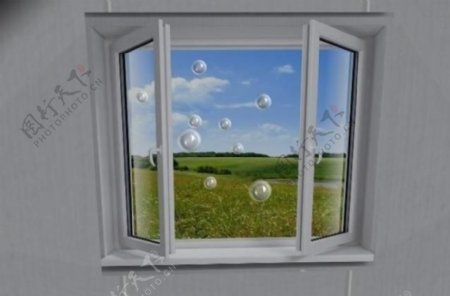 窗户外的气泡图片