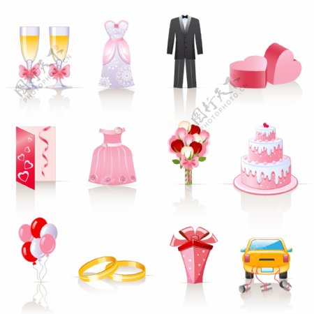 粉红色卡通的婚礼首饰矢量