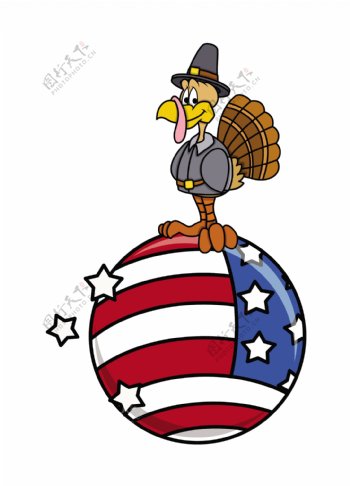 卡通土耳其对美国国旗的地球鸟字