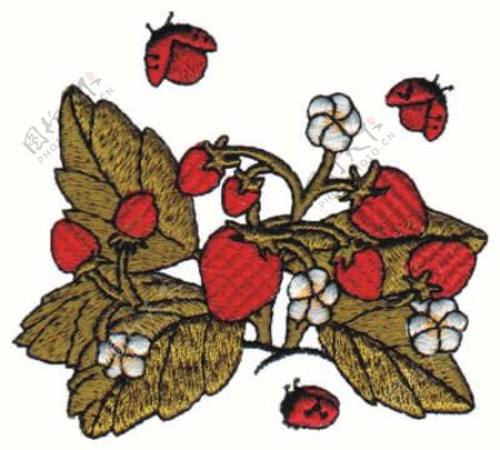 绣花水果草莓昆虫七星瓢虫花红色免费素材