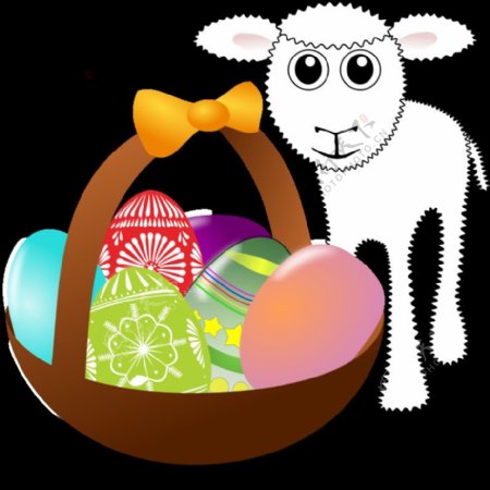 在一个篮子复活节彩蛋有趣的羔羊