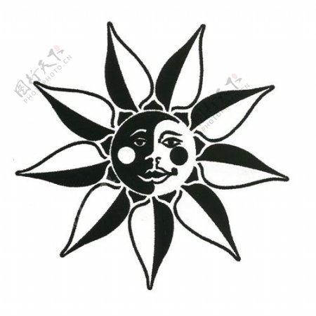 绣花太阳可爱黑色白色免费素材