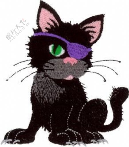 绣花动物猫色彩黑色免费素材