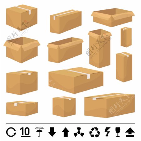 包装盒及纸箱模板矢量