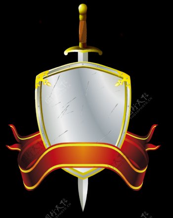 纹章盾剑和banner矢量插图