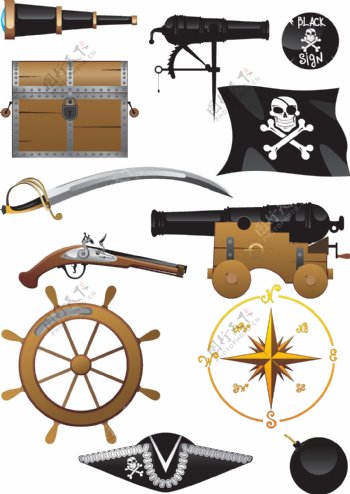 古典海盗航海设计元素矢量素材
