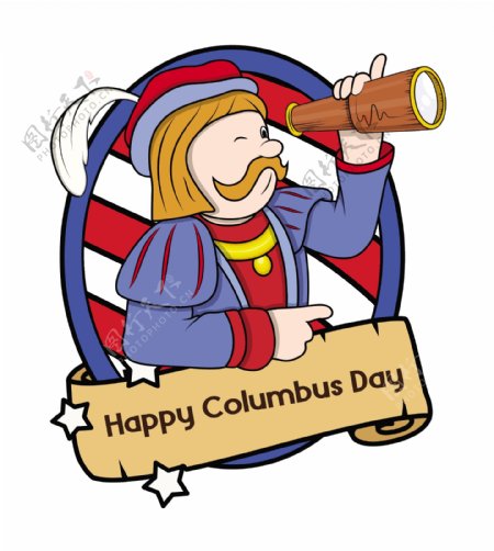 哥伦布日卡通人用望远镜向量