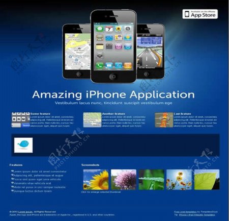 蓝色背景的苹果手机使用介绍界面网页模板
