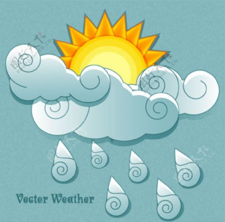 创意太阳雨插画矢量素材