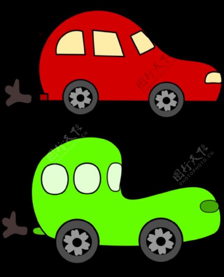 卡通绿色和红色的车