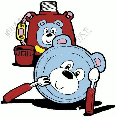 位图卡通动物熊水壶盘子免费素材
