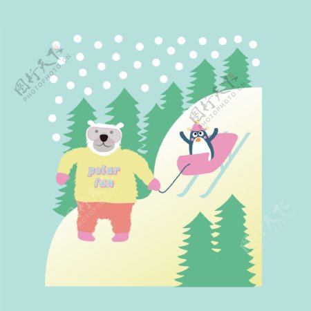 印花矢量图卡通动物熊企鹅免费素材
