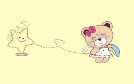 卡通动物小熊遛星星设计