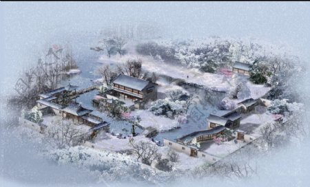 建筑雪景鸟瞰图图片