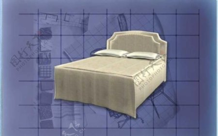 酒店风格家具床0213D模型