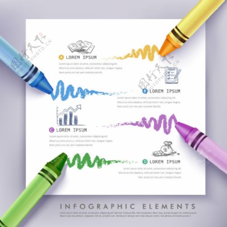 四色蜡笔涂鸦商务信息图矢量素材