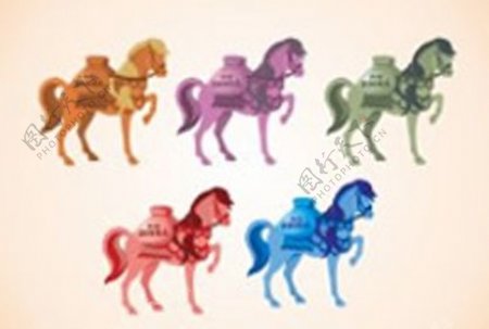 5种色唐三彩骆驼矢量图