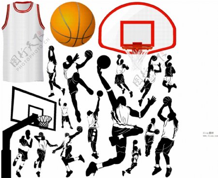 篮球人物各种运动剪影