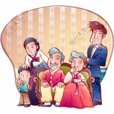 卡通韩国家庭矢量图