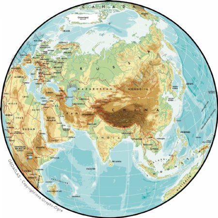 矢量世界地图精致的材料亚洲球