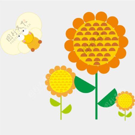 印花矢量图婴童小蜜蜂向日葵色彩免费素材