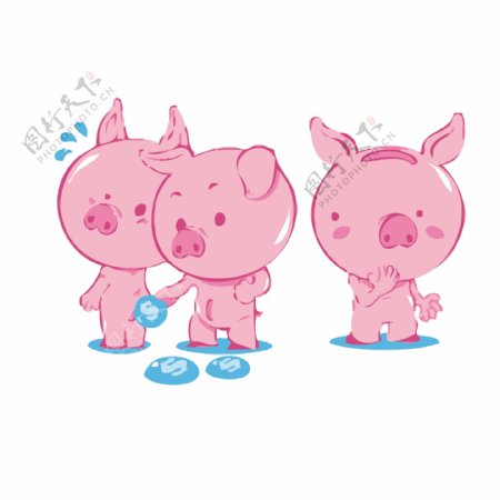印花矢量图可爱卡通卡通动物猪色彩免费素材