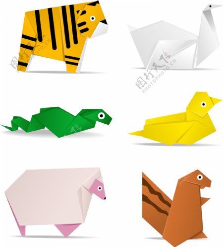卡通可爱动物折纸矢量图
