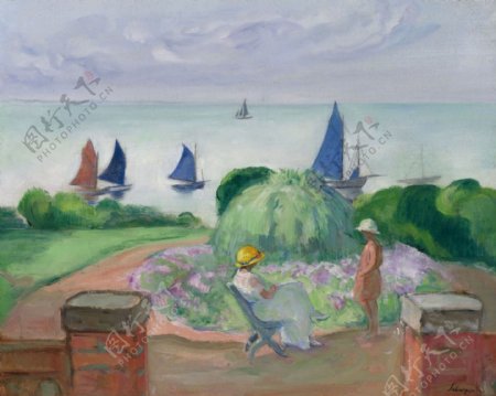 HenriLebasqueAttheTerraceatPrefailles1922画家风景画静物油画建筑油画装饰画