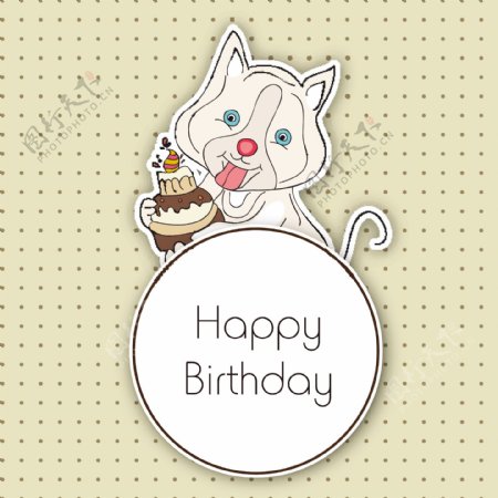 时尚的生日贺卡的小猫和美味的蛋糕上点背景