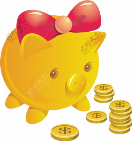 韩国小金猪存钱罐矢量图