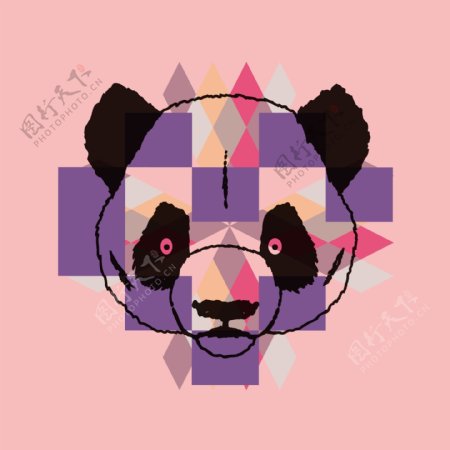 印花矢量图T恤图案动物头动物熊猫免费素材