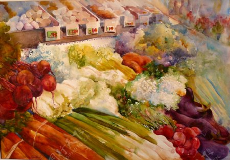 蔬果水彩绘画蔬菜专柜暖调图片