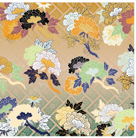 日本传统图案矢量素材的开花植物