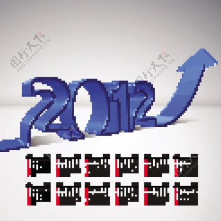 向量的三维箭头向上移动2012和日历