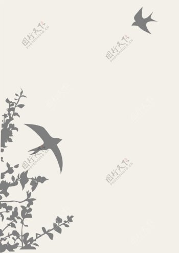 燕子植物剪影矢量图片
